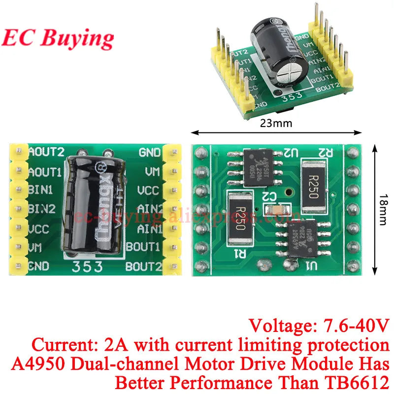 1Pc-10Pcs A4950 TB6612 AT8236 Dual CH Motor Drive Module Super L298N DC Brushed Forward Reverse PWM Stepless Speed Control Board