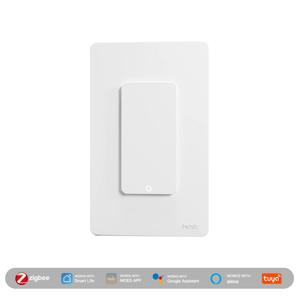 MOES Tuya ZigBee US Smart Light Switch Push Button Wall Switch Neutral Wire/No Neutral Wire Required Work With Alexa Google Home
