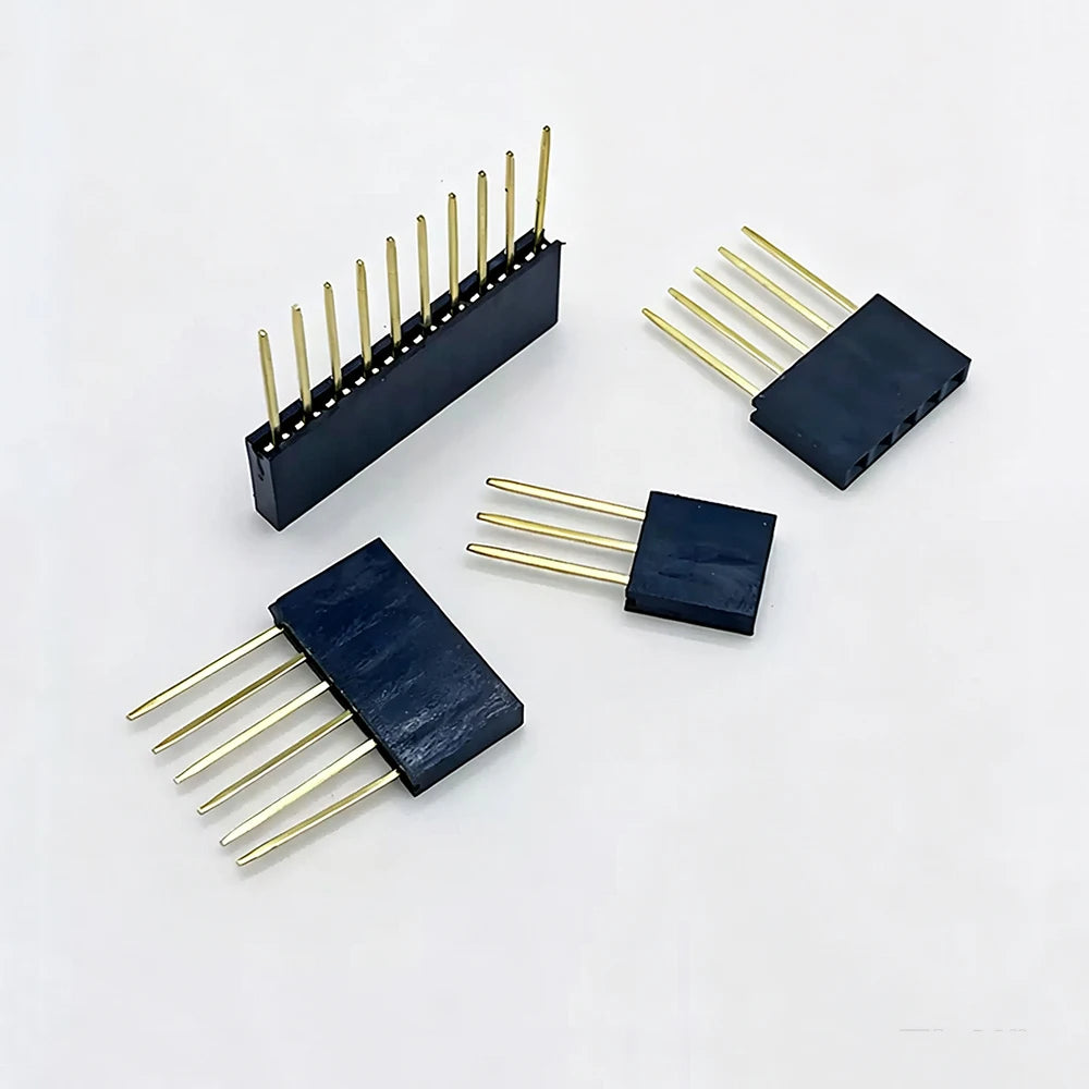 JCD 10PCS 2.54mm Single Row Female Socket 1X2/3/4/5/6/8/10/15/20/40Long pins Long 11mm PCB Board Pin Header For Arduino