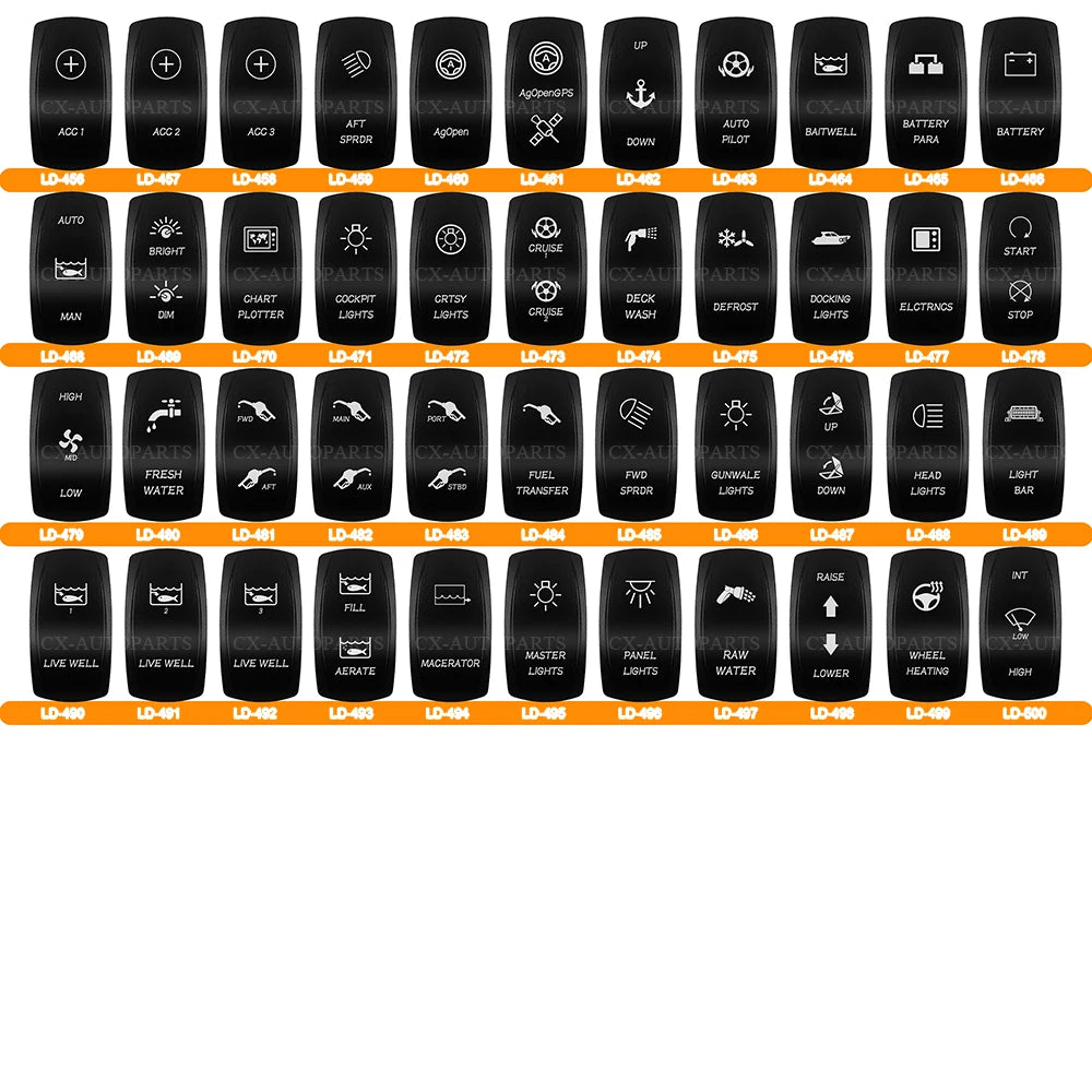 Marine Boat Rocker Switch 12/24V Orange Backlit Anchor Beacon Up Down Button ON OFF/ON OFF ON Momentary Toggle Switch Waterproof
