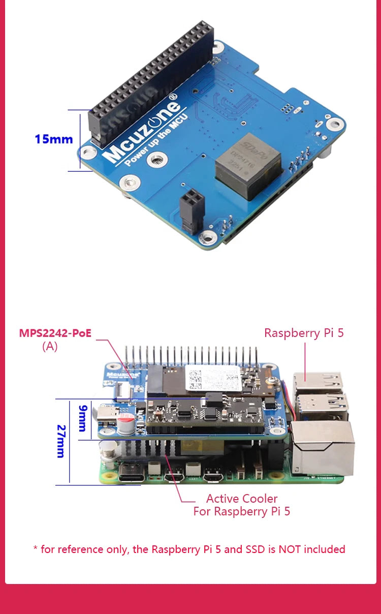 New MPS2242-POE(A) POE Powered NVME SSD HAT For Raspberry Pi 5 Support 2230/2240 SSD