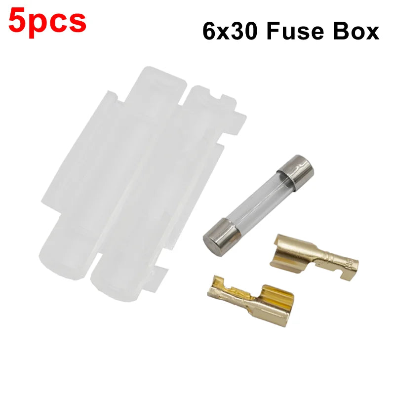 2-5pcs 6*30mm Glass Fuse Holder 6x30mm Fuse Socket Black/White Flip shell Type Peanut Hull Fuse Box with 20AWG Wire Cable 1A-10A