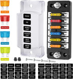 DaierTek 6 Way Fuse Block Blade Fuse Box with Negative Bus 6 Circuit Fuse Holder Fuse Block W/Negative Bus For 12V 24V Auto