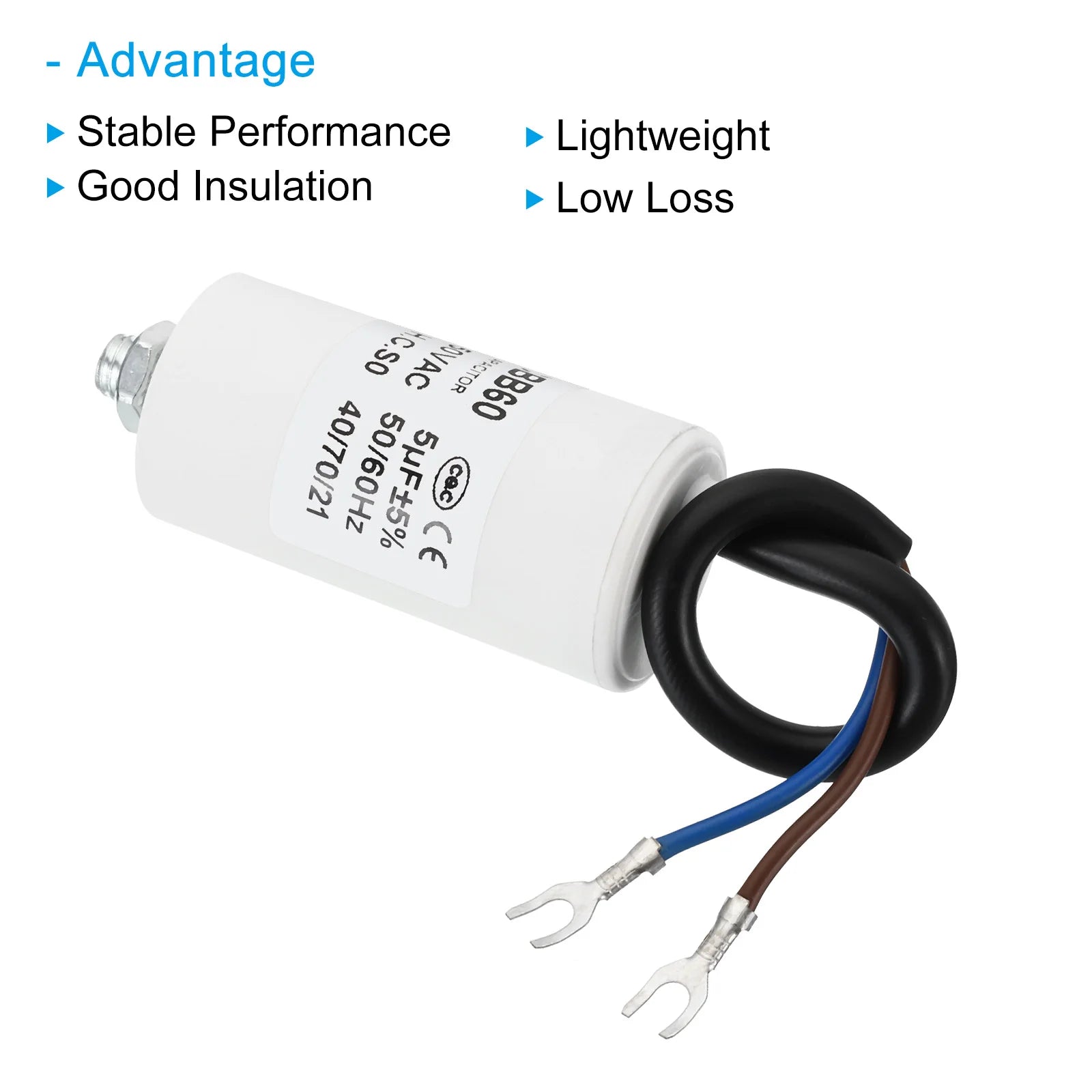 5-22uf CBB60 Run Capacitor AC 450V U Terminal Wires 50/60Hz Cylinder Bottom with M8 Screw for Washing Machine Pump Motor Star