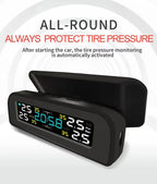 Solar Power TPMS Car Tire Pressure Monitoring System Alarm Tyre Air Pressure Meter Gauge Temperature Warning With 4 Sensors