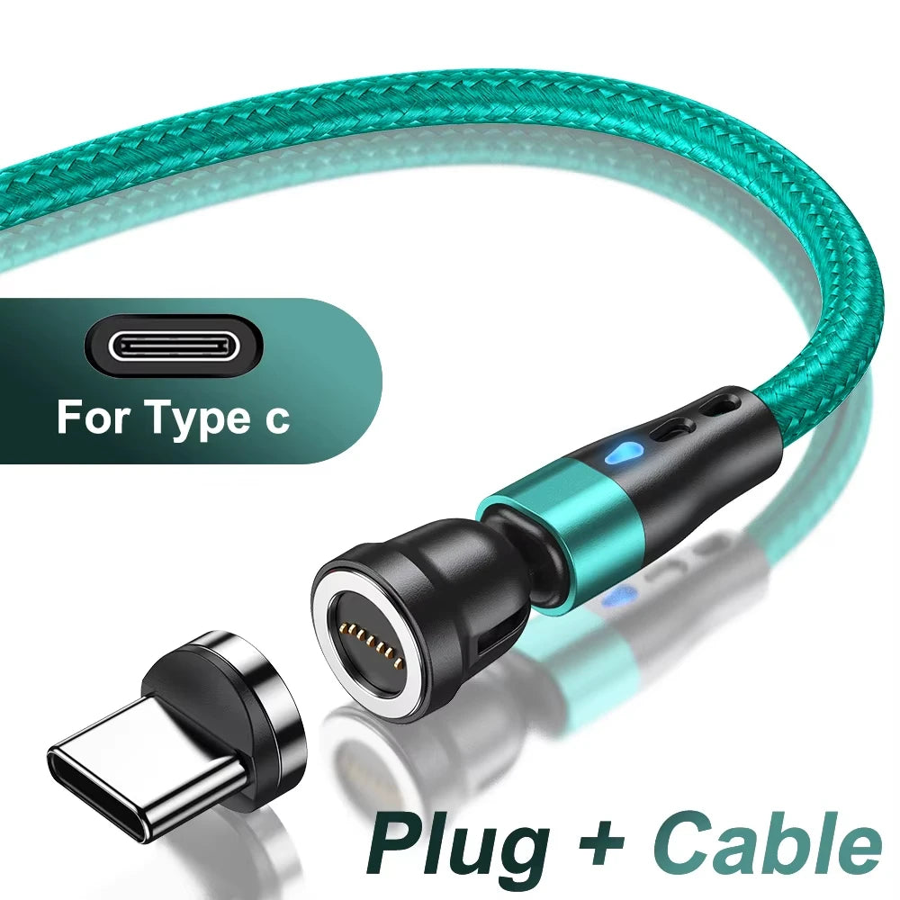 3A Fast Charging Magnetic Cable 540° Rotating USB Type C Micro Data Cable for Samsung Huawei Xiaomi Android Phone Charger Wire