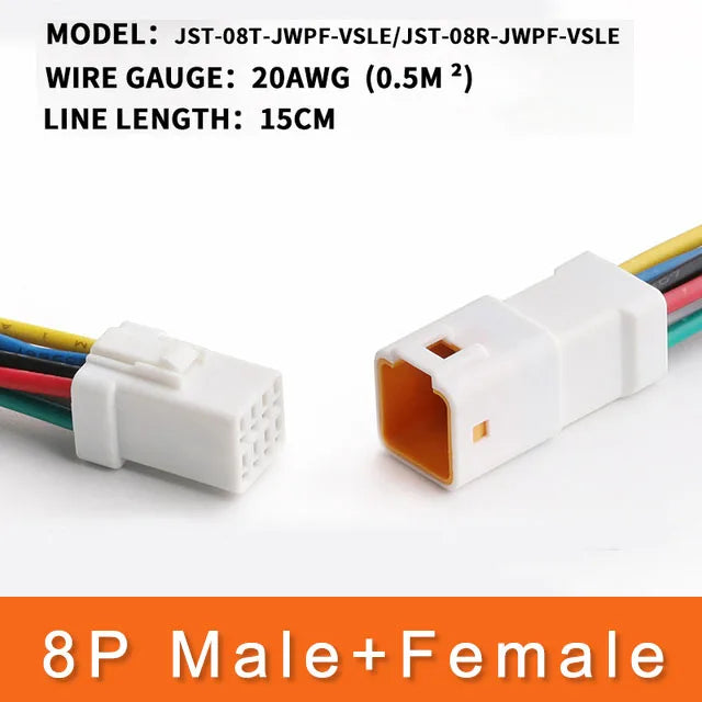 5/20/100 Sets Waterproof Automobile JST Connector 2P/3P/4P/6P/8P Plug Socket With 20awg/0.5m ² Cable Wire Harness 02t/02r/03t