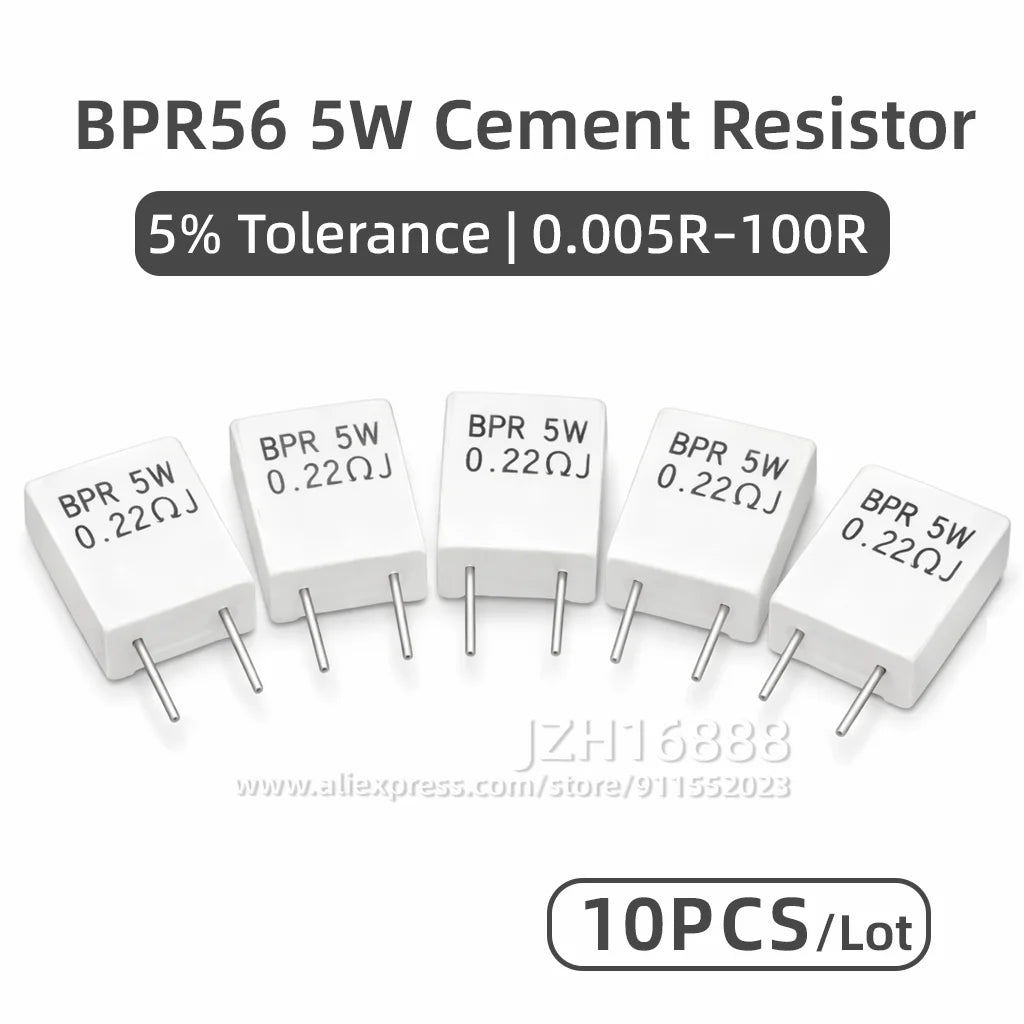 10PCS/ BPR56 5W Non-Inductive Ceramic Cement Resistor 0.1R 0.15R 0.22R 0.25R 0.33R 0.5R  0.001 0.1 0.15 0.22 0.25 0.33 0.5 Ohm