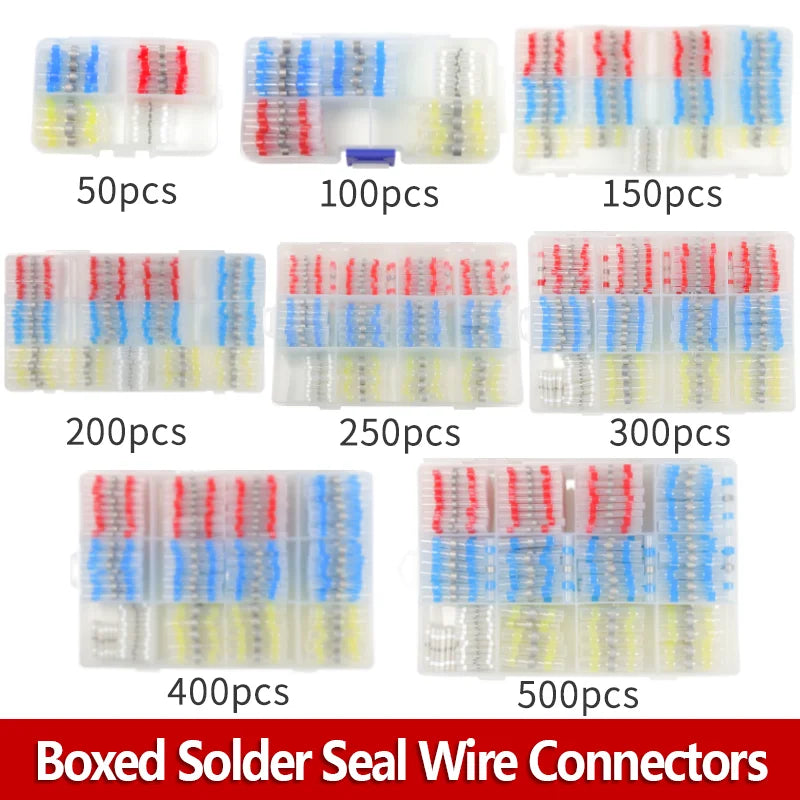 50-500Pcs Boxed Solder Seal Wire Connectors Kit 3:1 Heat Shrink Butt Connectors Waterproof Insulated Electrical Terminals