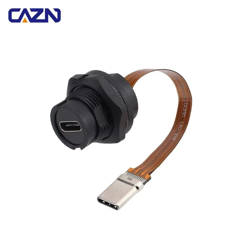 CAZN Waterproof IP67 IP68 Type C Female to Male PFC Flat Cable 3.1 Speed Bayonet-type Type-C 3.1 10GB