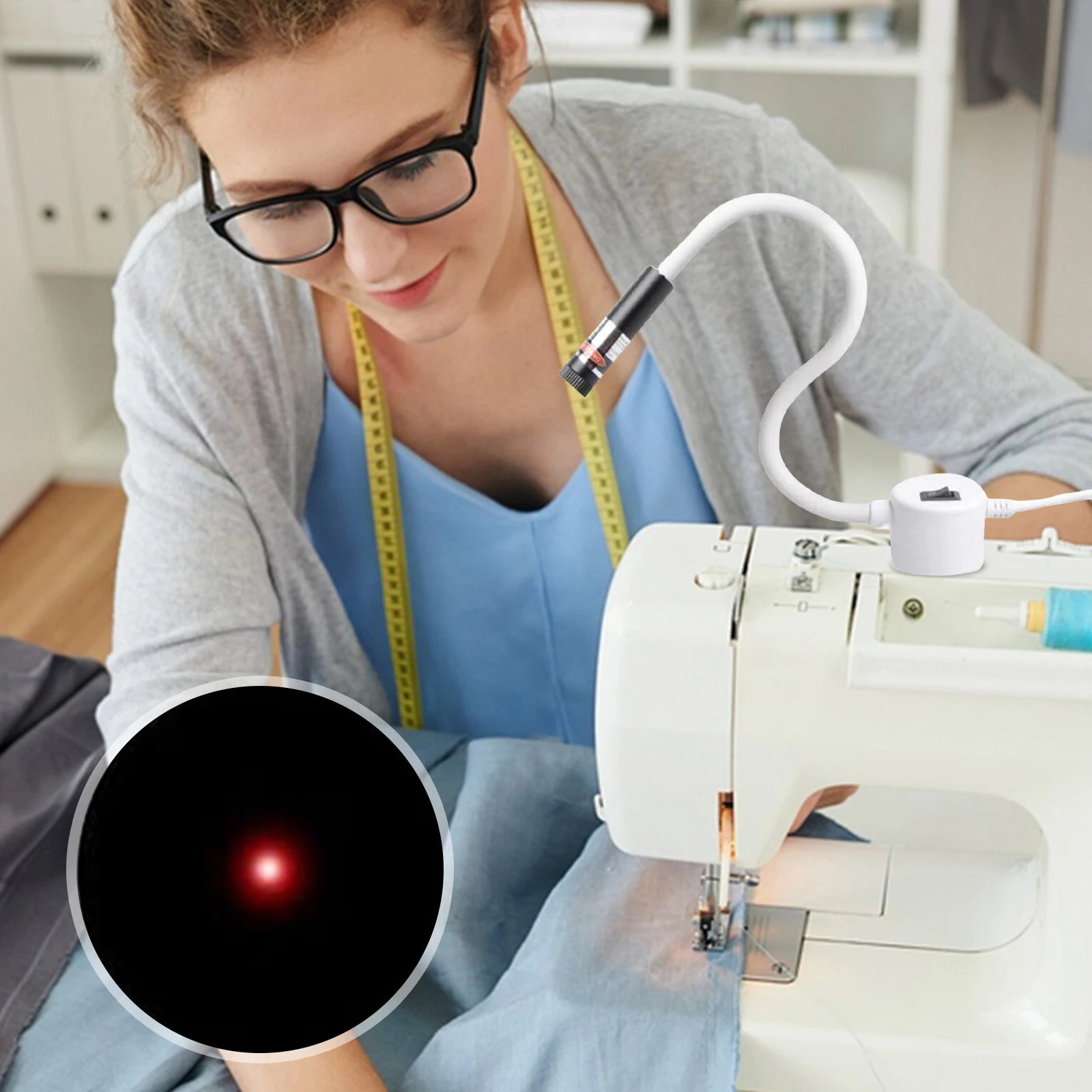 USB Sewing Machine Quilting Light with Adjustable Dot/Straight Line/Crosshair Red Laser Positioning Light for Precise Stitching
