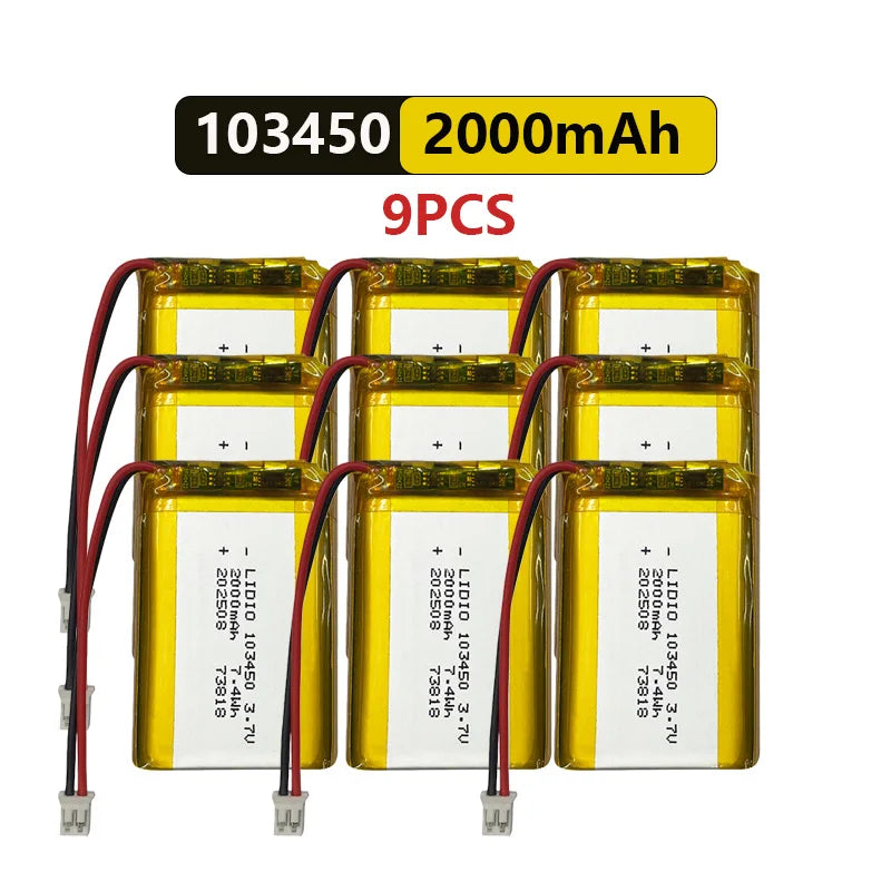 103450 3.7V Li-Po Rechargeable Battery 2000mAh With JST PH 2.0mm Connector for GPS, Cameras & MP3 Gadgets