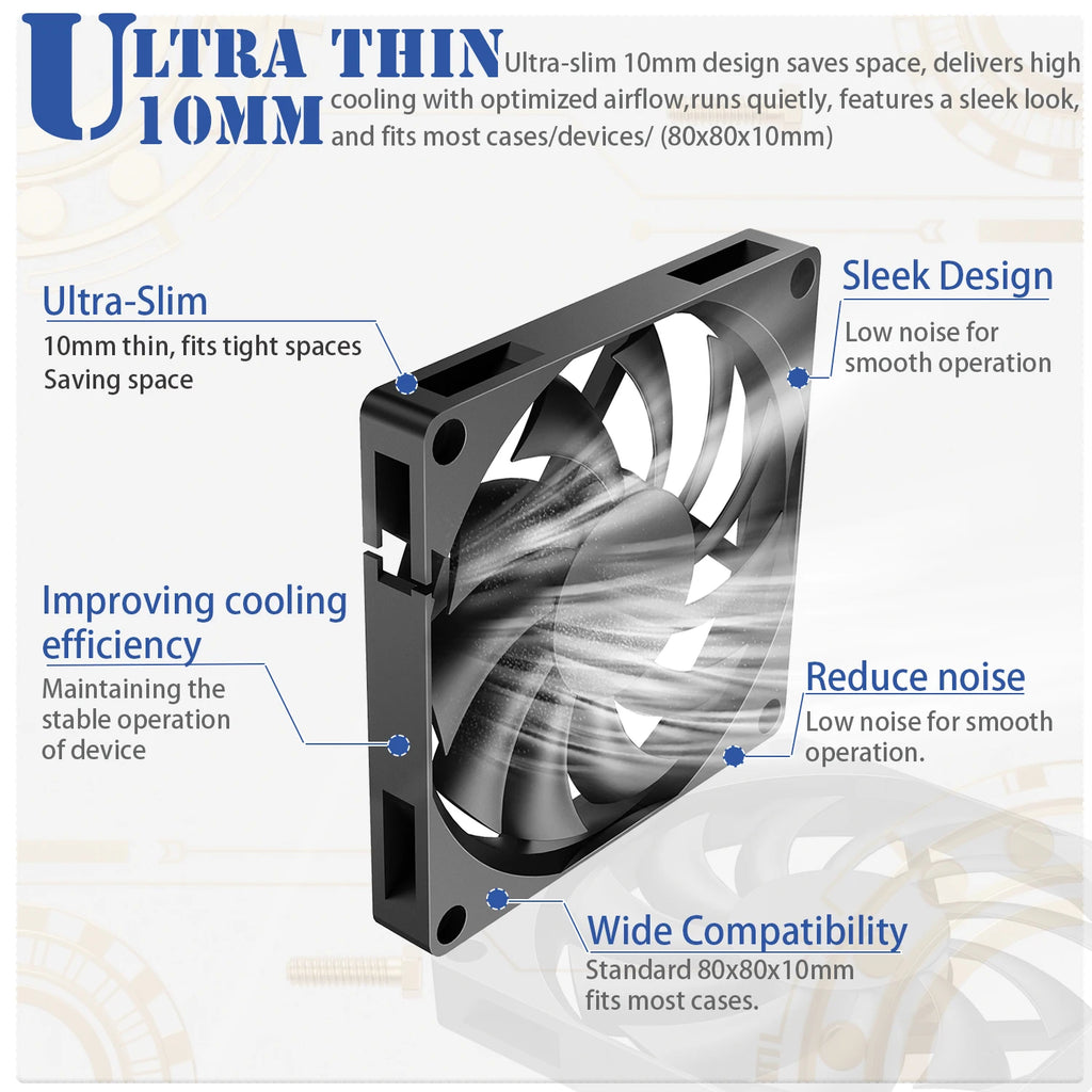YOUNUON 80MM Fan 5V USB Fan 80x80x10mm 8cm DC 5V 12V 24V 8010 Fan Brushless Cooling Cooler PC Fan Computer Case  Fan Cooler