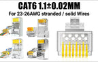 AMPCOM RJ45 Connector 50U Gold Plated CAT7 CAT6 CAT5E Pass through Modular Plug 8P8C Crimp End for Solid Wire Stanrded Ethernet