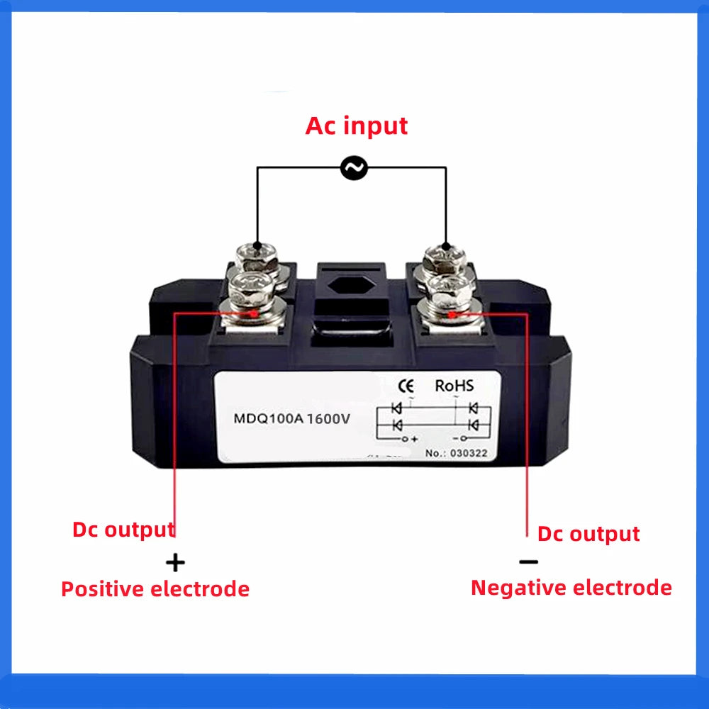 100A MDQ100A-12V 24V 36V 48V 60V 220V 600V 800V  1000V 1200V 1600V MDQ100A single-phase rectifier bridge AC-DC module 100Amp 160