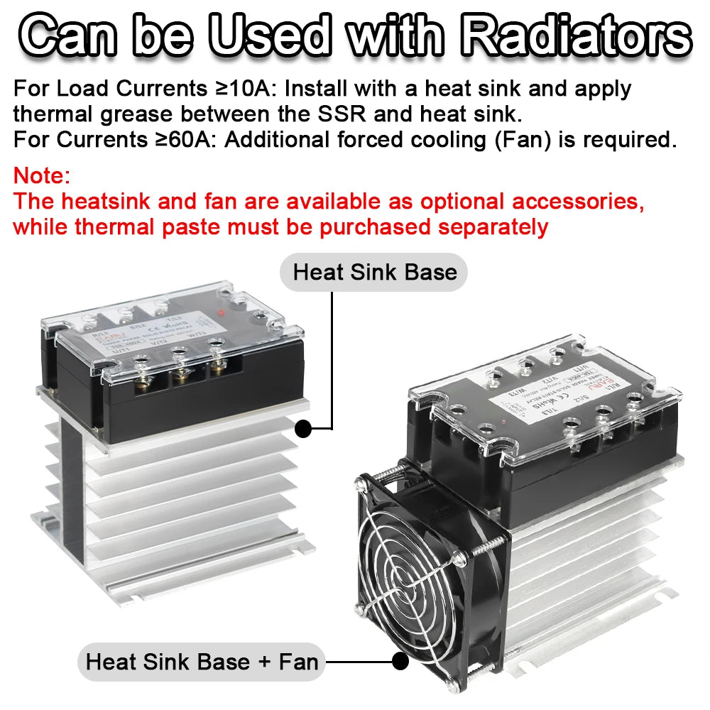 EARU Three Phase DC Control AC Solid State Relay Module SSR 10A 25A 40A 60A 80A 100A 150A 200A 5-32VDC to 24-480VAC Heat Sink