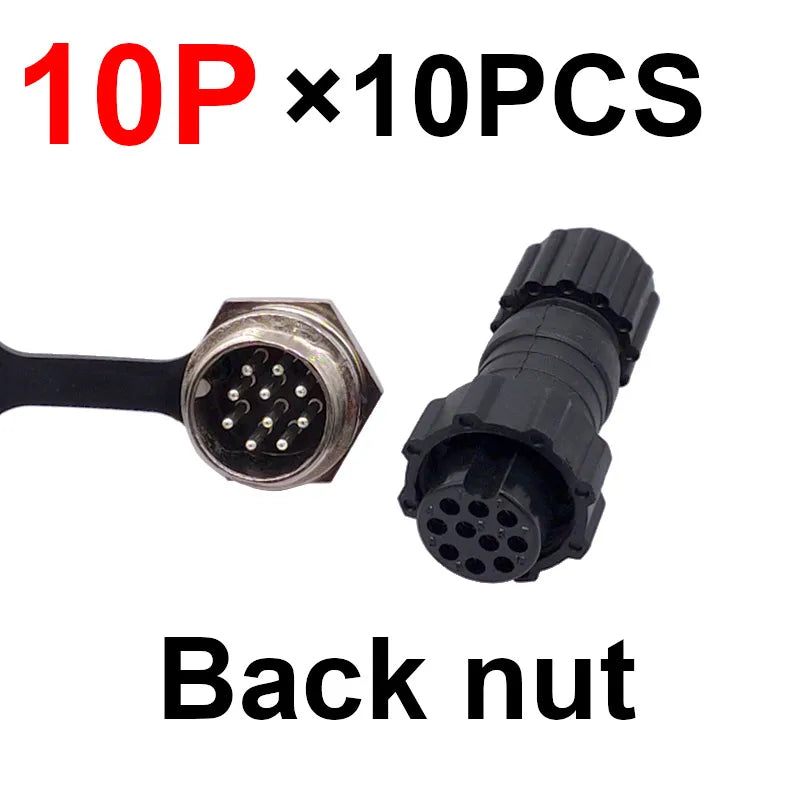 10Pcs  Connector GX16 M16 Waterproof Docking Back Nut Male&Female Plug&Socket 2pin3pin4pin5pin6pin7pin8pin9pin10pin