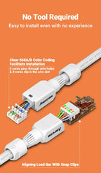 AMPCOM Tool Free RJ45 Connector, No Crimp Tool Less UTP 1000Mbps CAT6/CAT6A Modular PLug for Stranded Solid Lan Ethernet Cable