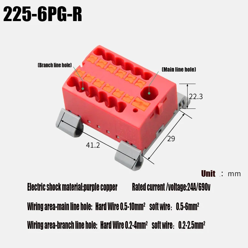 1PC 225 Series Fixed Modular Wire Connectors Compact Splicing Lighting Push-in Multi Link Terminal Block 1 In Multiple Out