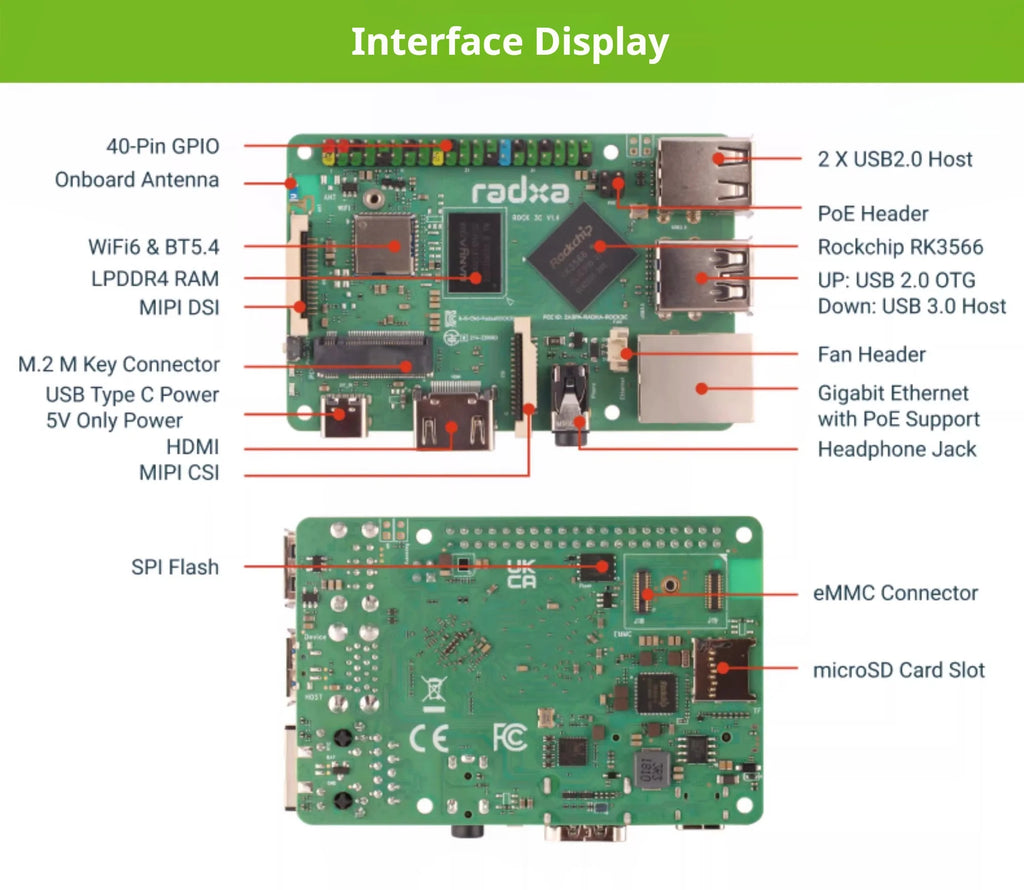 Radxa development board ROCK 3C with 4-core CPU single-board computer, Raspberry Pi alternative
