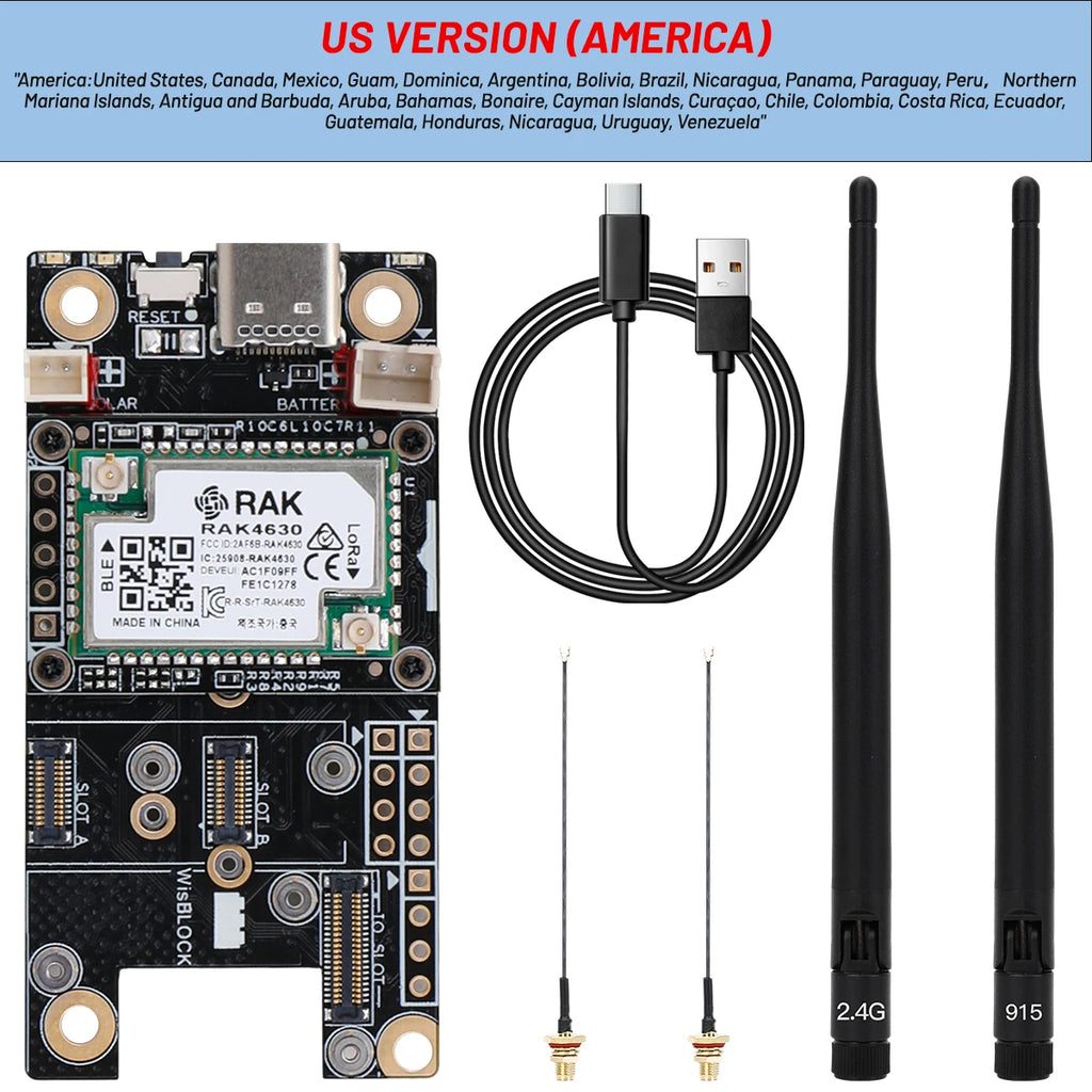 RAK Wireless WisBlock Meshtastic Starter Kit NRF52840 RAK19007+RAK4631 LoRa Module for LoRaWAN IoT With 868MHz 915MHz Antenna