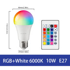 1-10PCS LED Intelligent RGBW Bulb GU10 E27 E14 24 Key Infrared Remote Control AC110V 230V 6W 10W Color Plus White Light Dimming