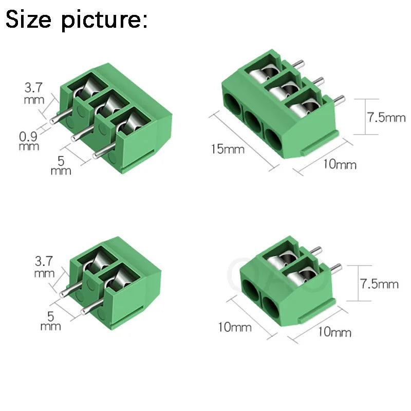10/20/50Pcs/lot KF301-5.0-2P KF301-3P KF301-4P Pitch 5.0mm Straight Pin 2P 3P 4P Screw PCB Terminal Block Connector Blue Green