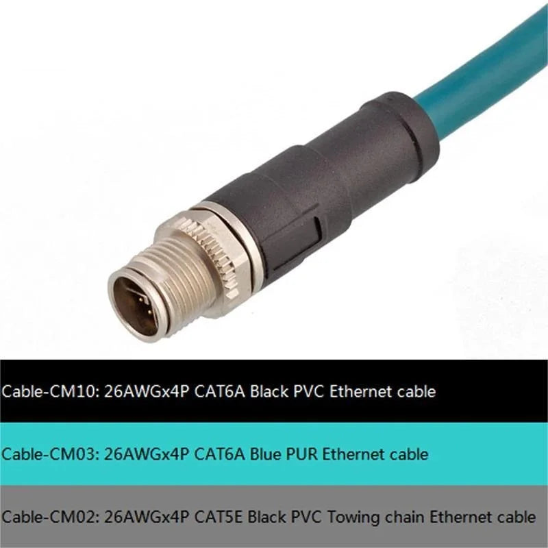 Factory M12 8 Pins X Code Molded Plug Male Female Straight  Angled to Open Ethernet Cable CAT5E 6A PVC PUR Data Type Connectors