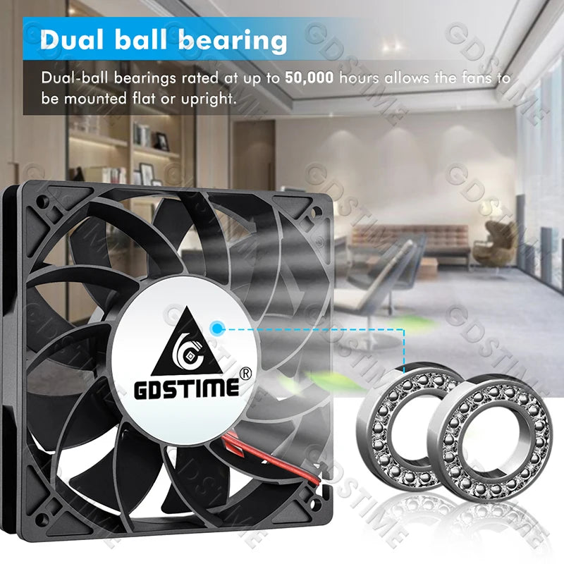 Gdstime 120mm USB PC Fan 5V 12V 24V 48V 12cm DC Brushless Cooling Fan 12025 2PIN 3PIN 4PIN Ball Computer Case Fan Waterproof Fan