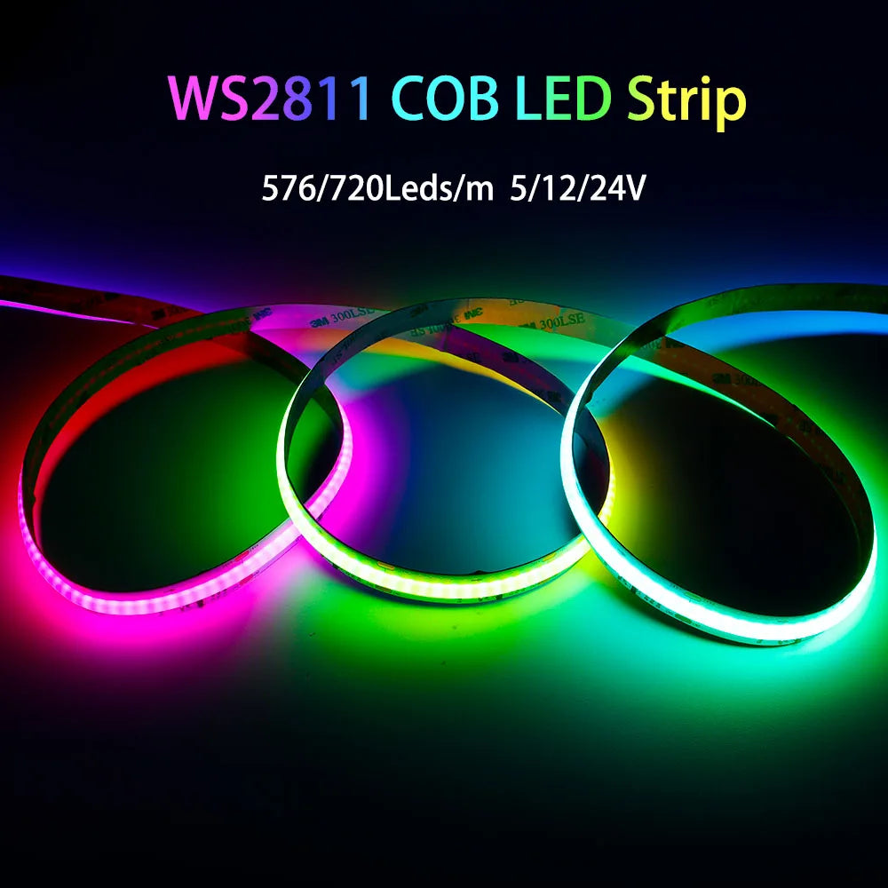 WS2811 Addressable SPI RGB IC COB LED Light Strip Dream Color 576/720LEDs/m WS2812B High Flexible FOB Lights RA90 DC5V/12V/24V