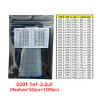 Capacitor kit 0201 0402 0603 0805 1206 smd Capacity package each value*50PCS Sample Kit Capacitor 1nf 10nf 100nf 1uf 10uf 22uf