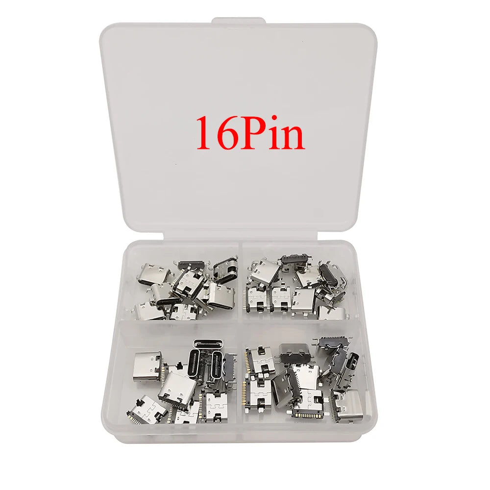 40Pcs Type C USB Connector Female Charging Port Jack 6/16Pin Type-C Socket PCB Soldering SMD SMT DIY Repair Type C Adapter