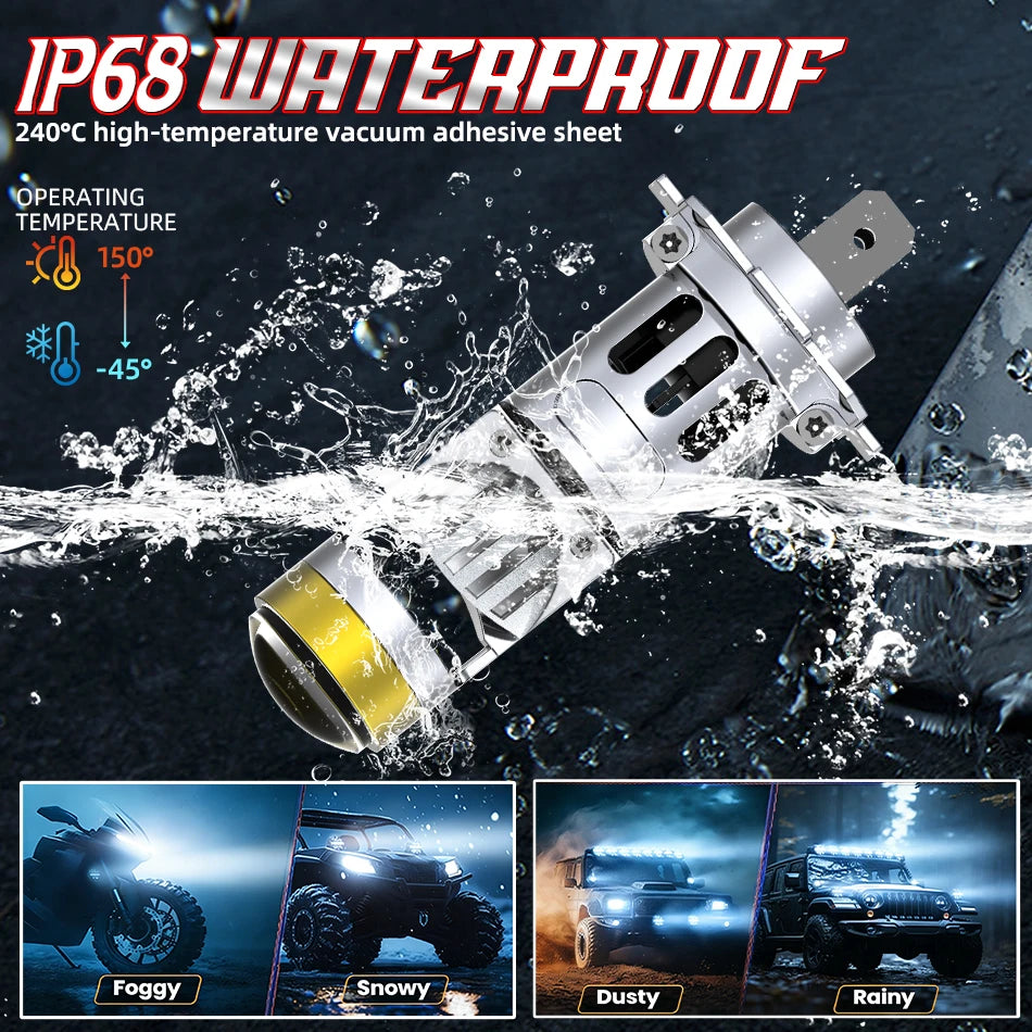 H7 LED Projector Lens 3000W 6000000LM Mini 1:1 H7 Headlight Canbus Fog Bulb Turbo Lamp Motorcycle Light ﻿6500K 12V Wireless Fan