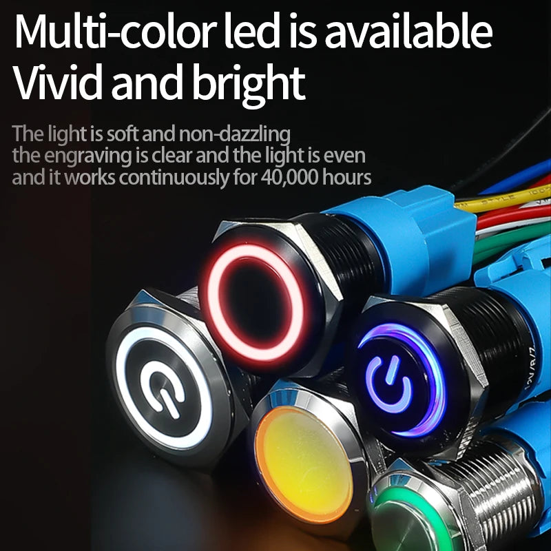 ABILKEEN 16/19/22MM LED Ring Light Metal Push Button Switch 1NO1NC/2NO2NC LED Ring Light Momentary/Latching Push Button Switch