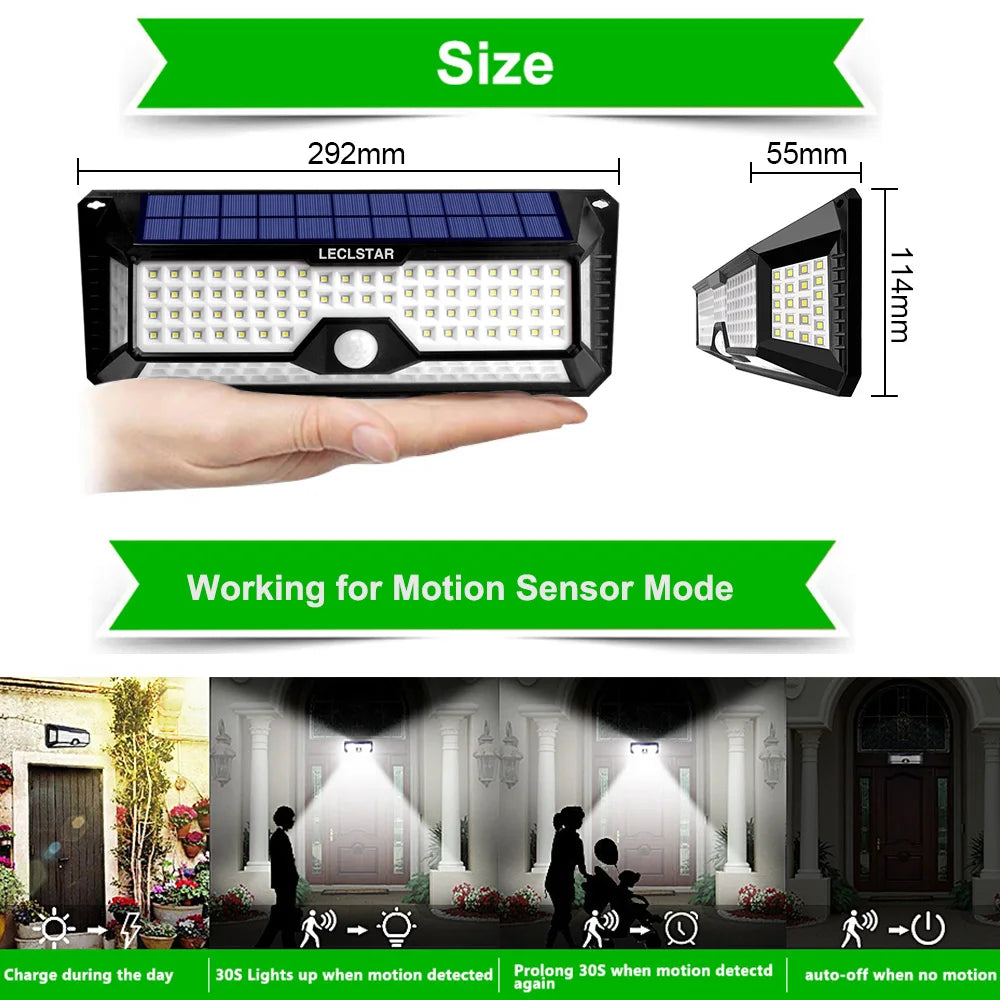 LECLSTAR Solar Outdoor Lights - 268 LED Security Lights with 4 Wide Angle, Waterproof 3 Modes Motion Sensor Lights for Outdoor