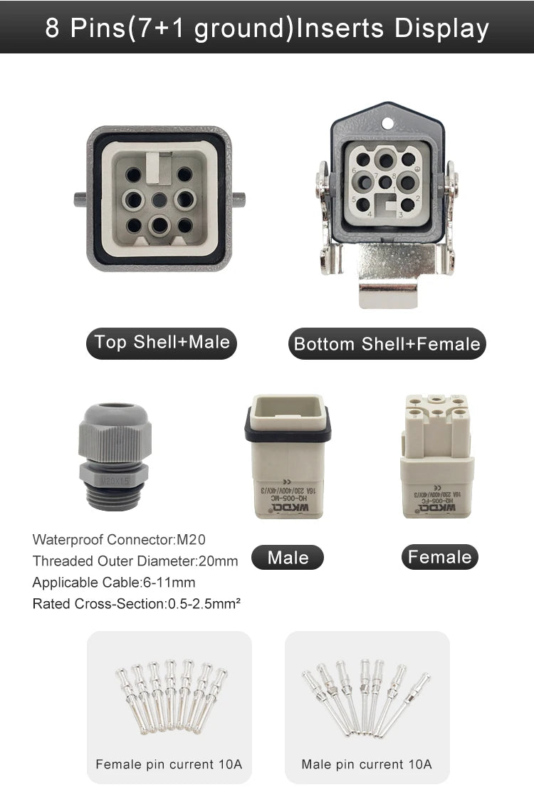 HA Heavy Duty Connector Kit 4/5/6/8 Core Pins Male&Female Insert Plug HDC-HA Rectangular Waterproof Industrial Aviation Socket