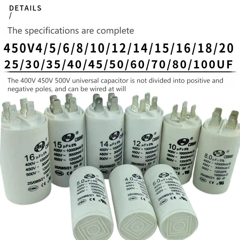 1PCS CBB60 Washing Machine Dryer Motor Starting Capacitor 4UF/8UF/20UF/35UF/60UF/100UF 450V