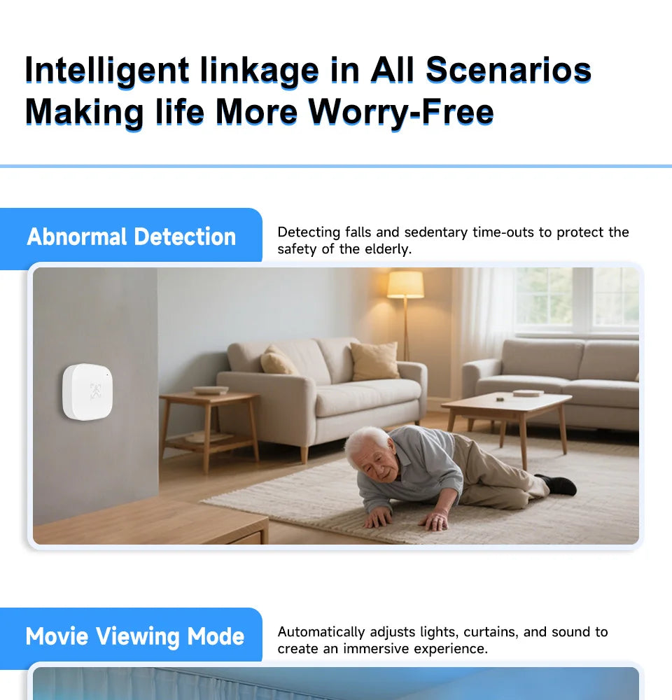 Smart Life Zigbee 24G MmWave Radar Motion Sensor Human Presence Detector Battery Powered Breathing Monitor for Home Automation