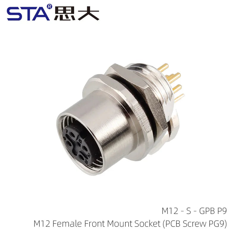 M12 Sensor Waterproof Circular Connector Panel Mount Bulkhead Installation Metal Male Female PCB Socket 2 3 4 5 6 8 12 17pin