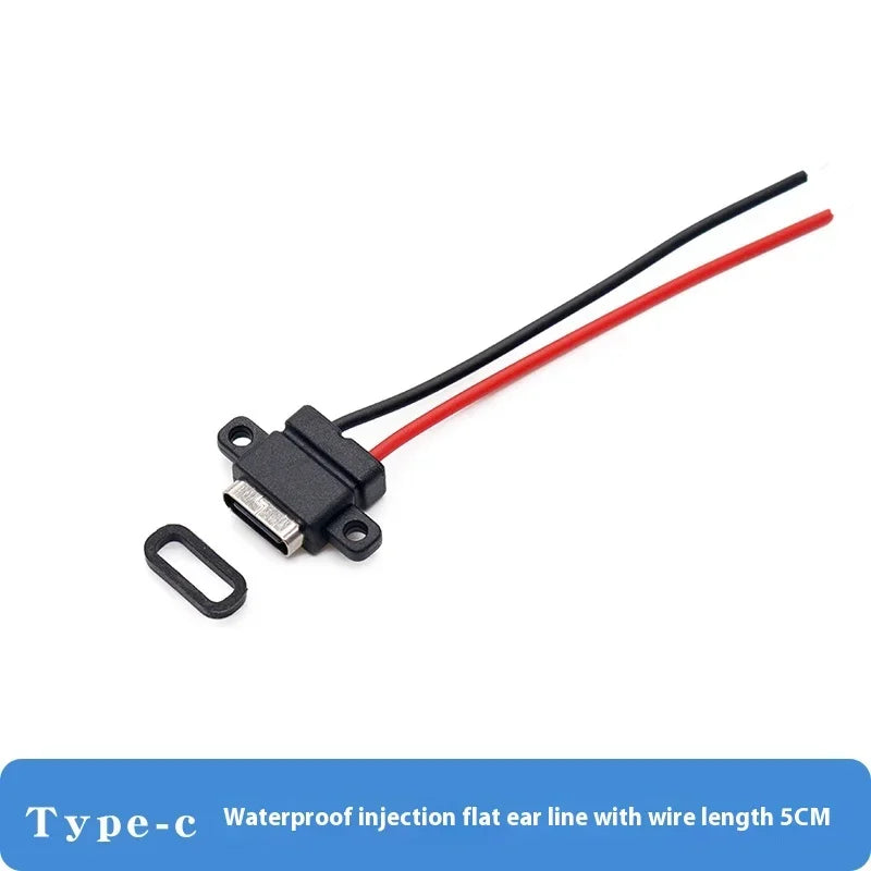 2/10/50pcs USB Type-C Welded Female Socket 2P Charging Female with Cable Waterproof TYPE-C Female Head DIY with Mounting Hole