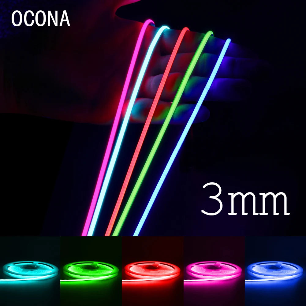 3mm Ultra Thin DC 12V Colorful COB LED Strip Lights for Home Decor DIY Blue/Pink/Red/Purple High Density LED Tape Colour