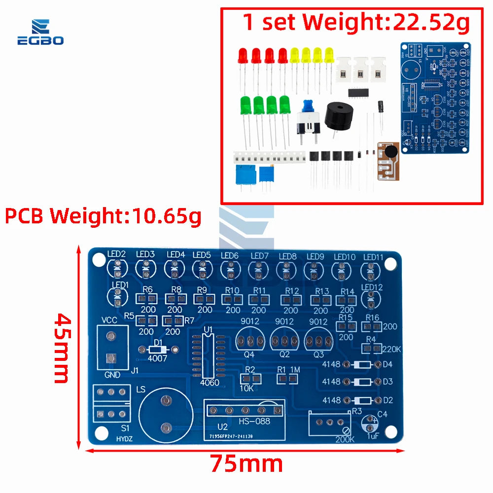 DC4.5-5V CD4060 SMT DIY Music LED Color Light Circuit Soldering Practice Module Bulk Soldering Learning Demo Kit