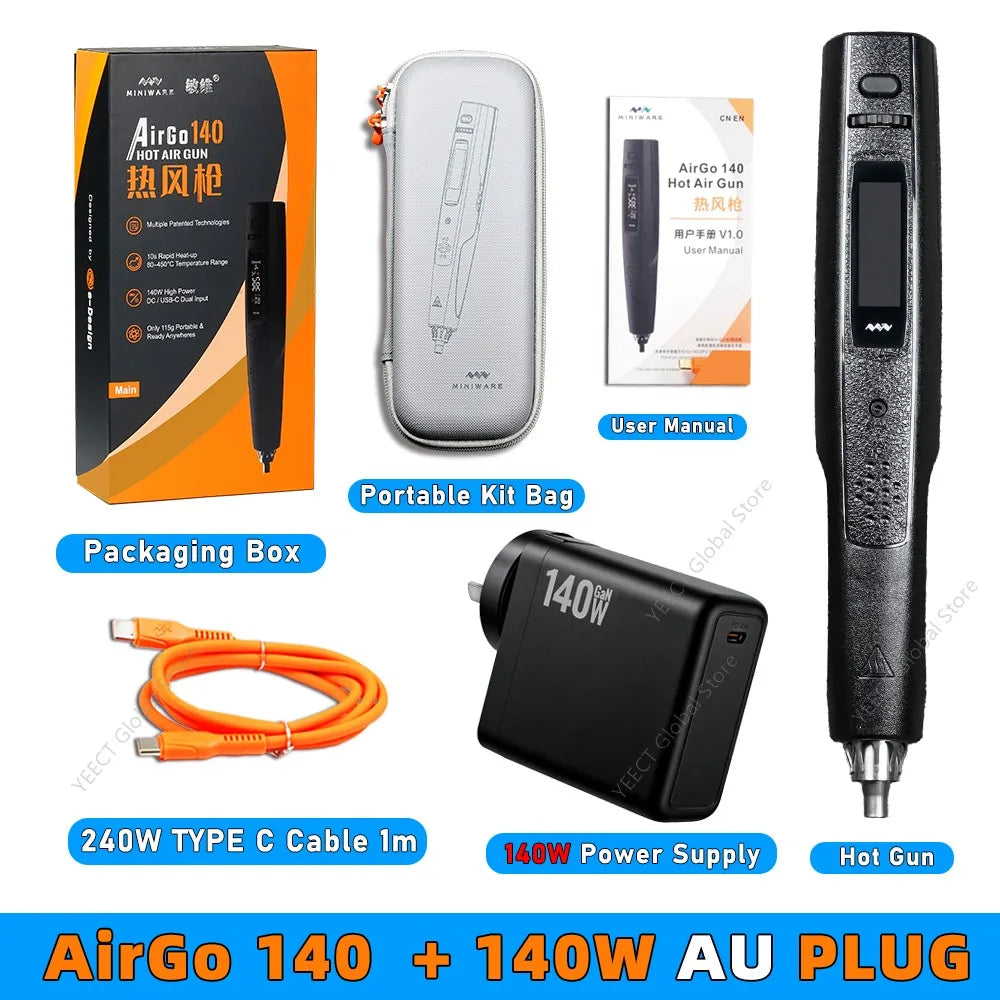 MINIWARE AirGo 140 Portable Hot Air Gun 140W PD3.1 USB-C Electric Heat Gun 115g Compact For Phone Repair BGA Desoldering