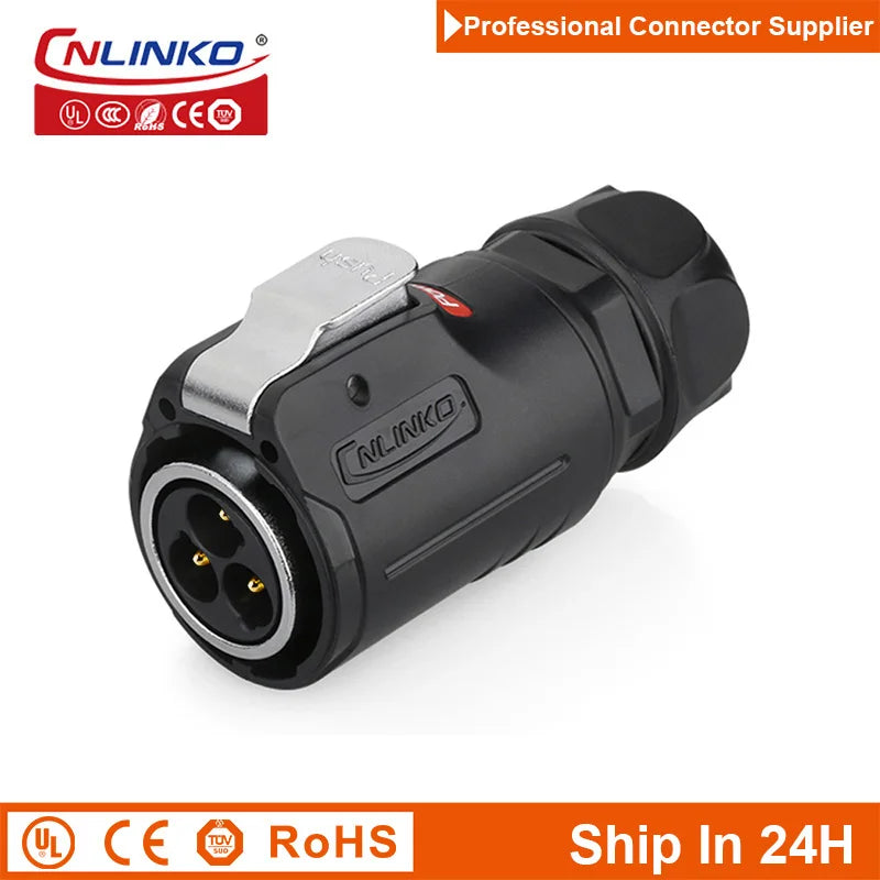 Cnlinko LP24 3 4Pin M24 Aviation Waterproof Power Connector Plug Socket for Radio Audio Visual Video Medical LED UAV Industry