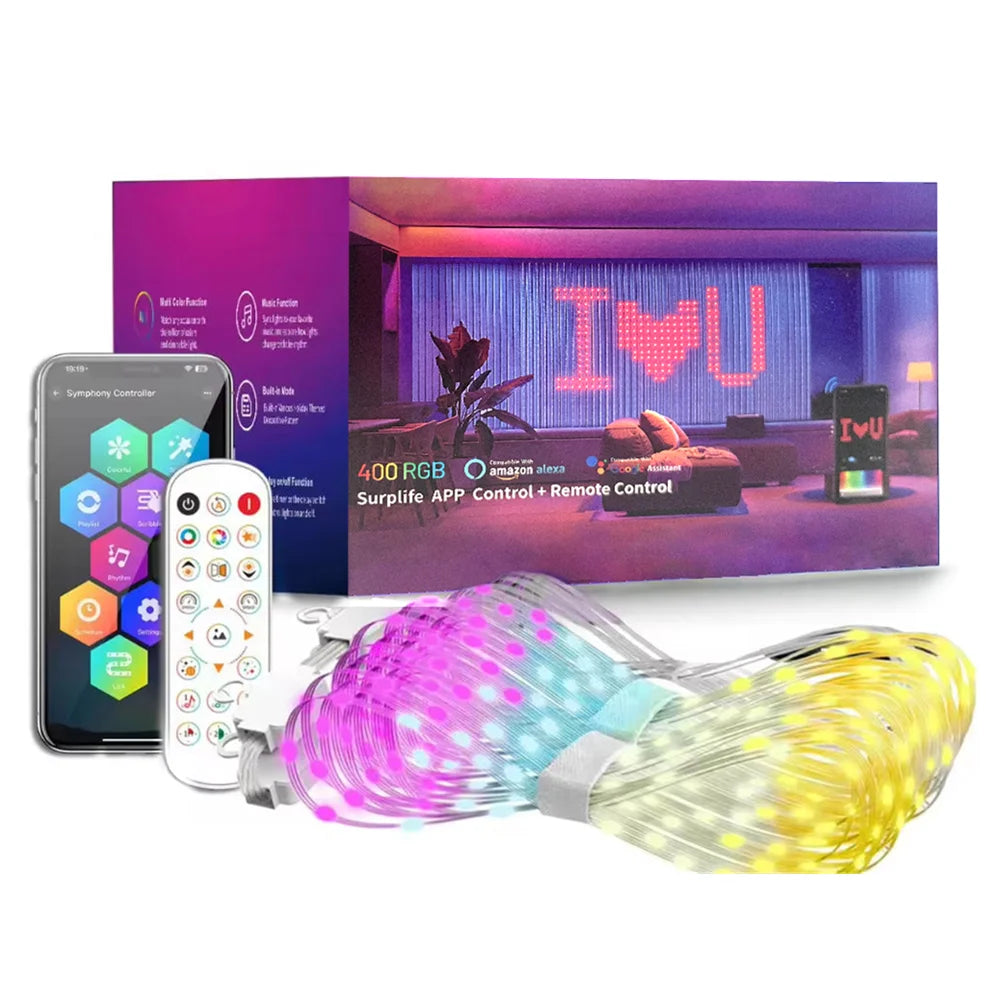 400-800 LED RGB Smart Curtain Lights with Music,App Controls and Remote,LED Party Lights for Wedding/Valentine's Day/Birthday