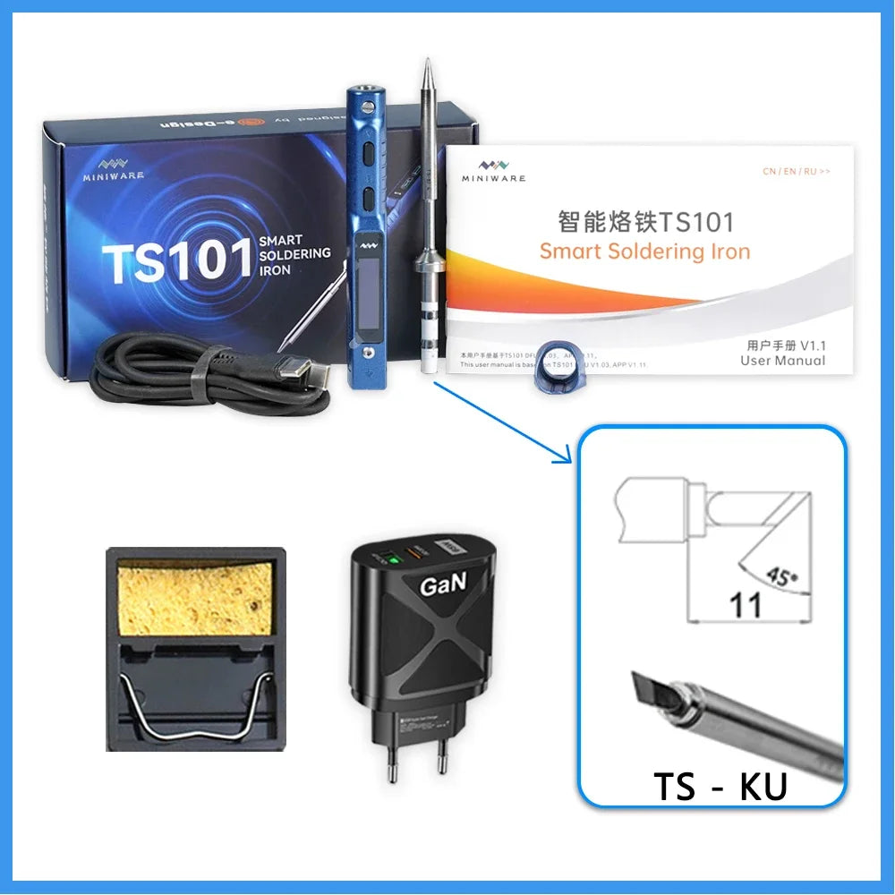 Original TS101 Soldering Iron 90W Mini Thermostat LCD Displays TS100 TS 101 Soldering Iron with PD Plug Tip Set Miniware