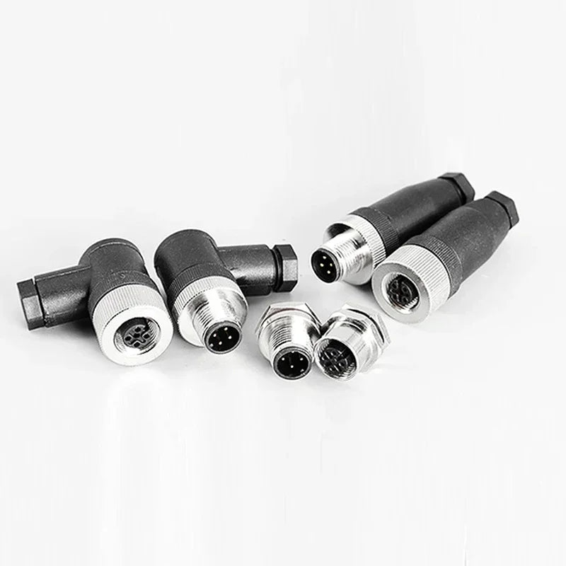 M12 Waterproof IP67 Aviation Plug Socket 4 5 8 Pin Hole Needle Male Curved Straight Screw Solderless Power Connector PG7 Charger