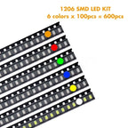 SAMIROB 600pcs=6colors x 100pcs 5050 5730 1210 1206 0805 0603 0402 SMD LED Diode Kit Red / Green / Blue / White / Yellow/ Orange
