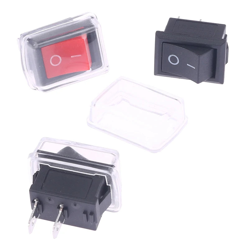 5Pcs Black Push Button Mini Switch 2Pin Snap-in On/Off Rocker Switch With Waterproof Cover