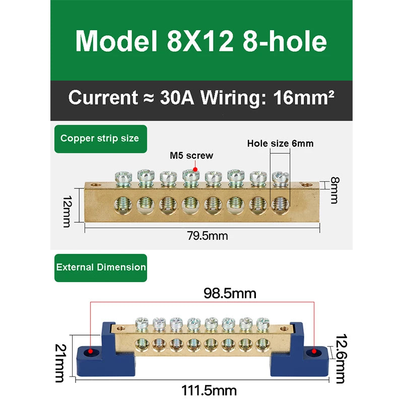 019 Series 6*9 8*12 4/6/8/10/12/14/16 Hole Zero Ground Row Copper Bar Connection Terminal Wiring Terminal of Distribution Box